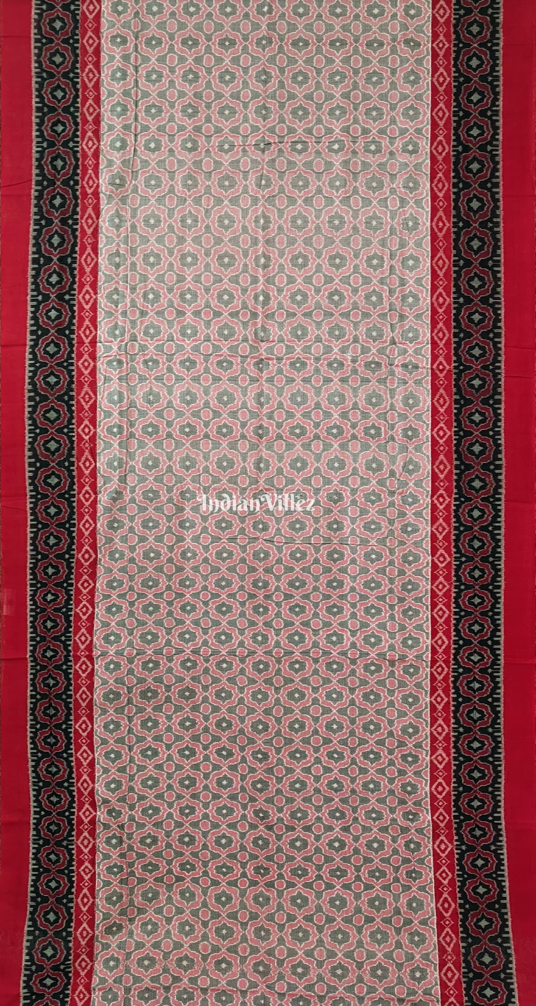 Red Black Sambalpuri Ikat Cotton Saree
