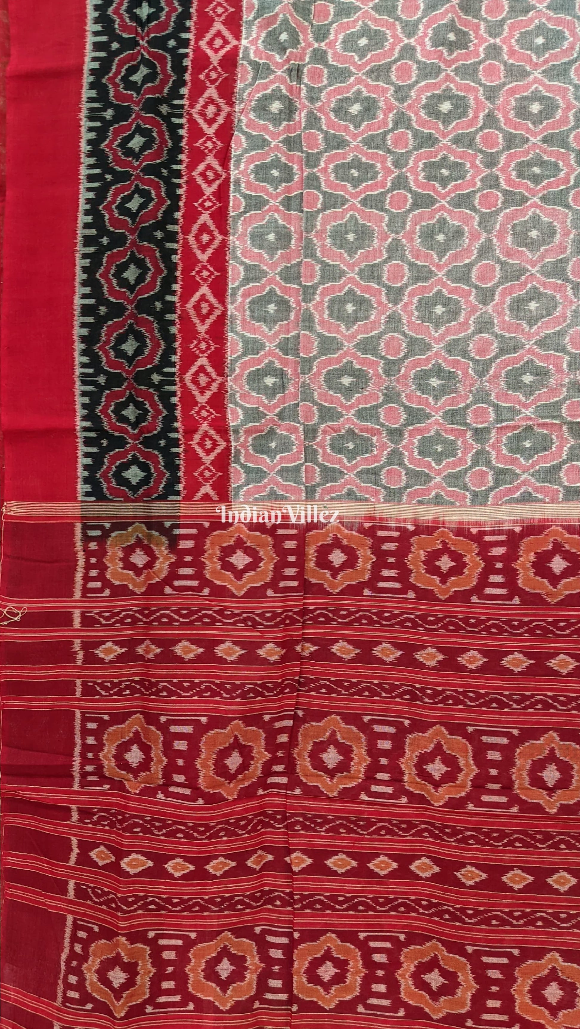 Red Black Sambalpuri Ikat Cotton Saree
