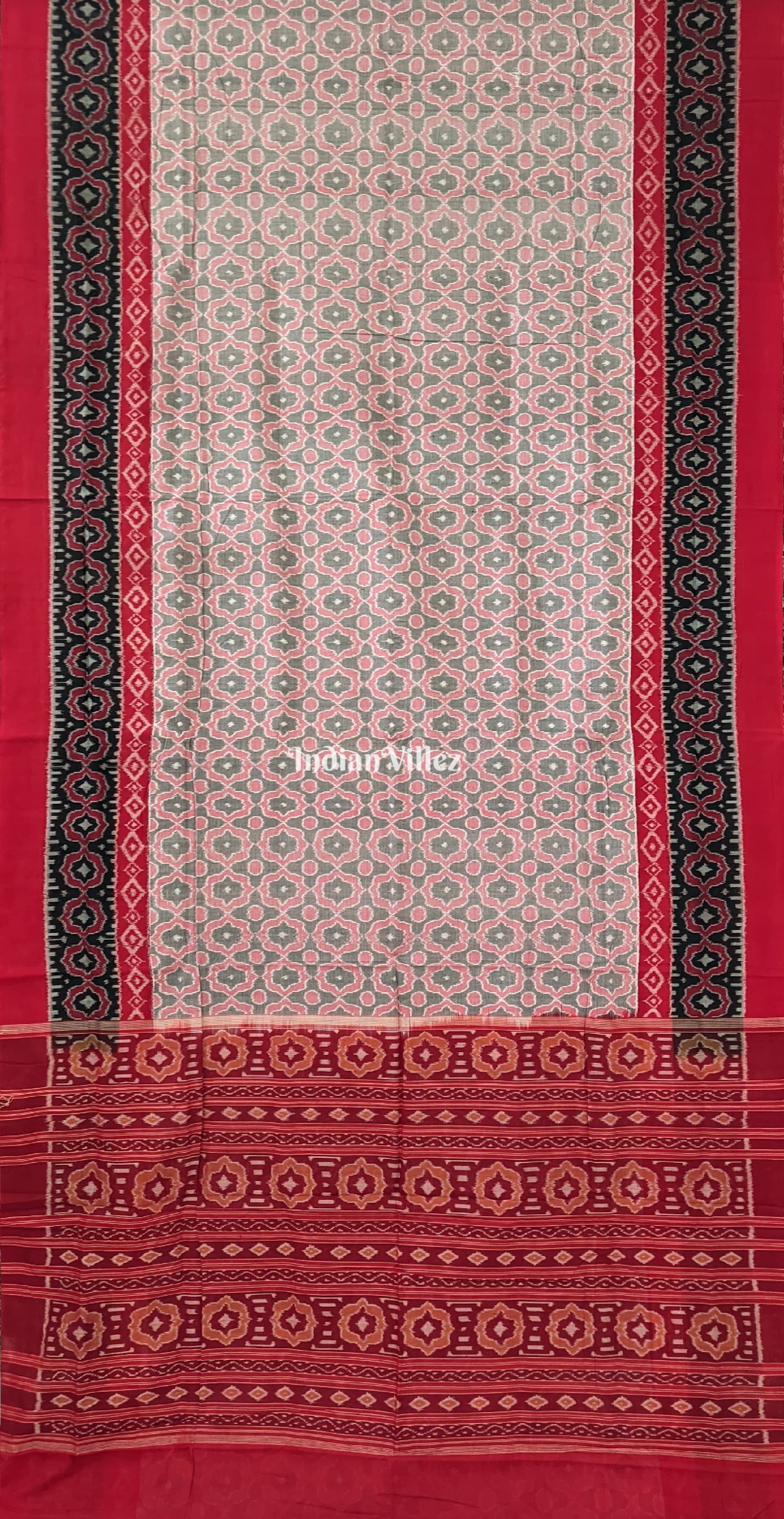 Red Black Sambalpuri Ikat Cotton Saree