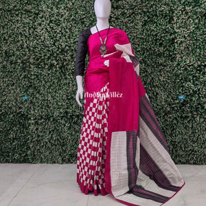 White Pink Pasapali Sambalpuri Ikat Silk Saree