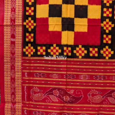 Red Yellow Pasapalli Theme Sambalpuri Cotton Saree
