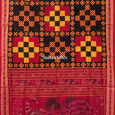 Red Yellow Pasapalli Theme Sambalpuri Cotton Saree