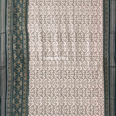 White Green Pure Sambalpuri Ikat Cotton Saree