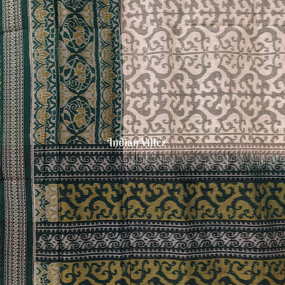 White Green Pure Sambalpuri Ikat Cotton Saree