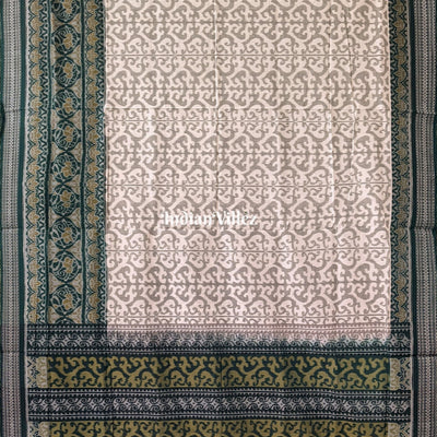 White Green Pure Sambalpuri Ikat Cotton Saree
