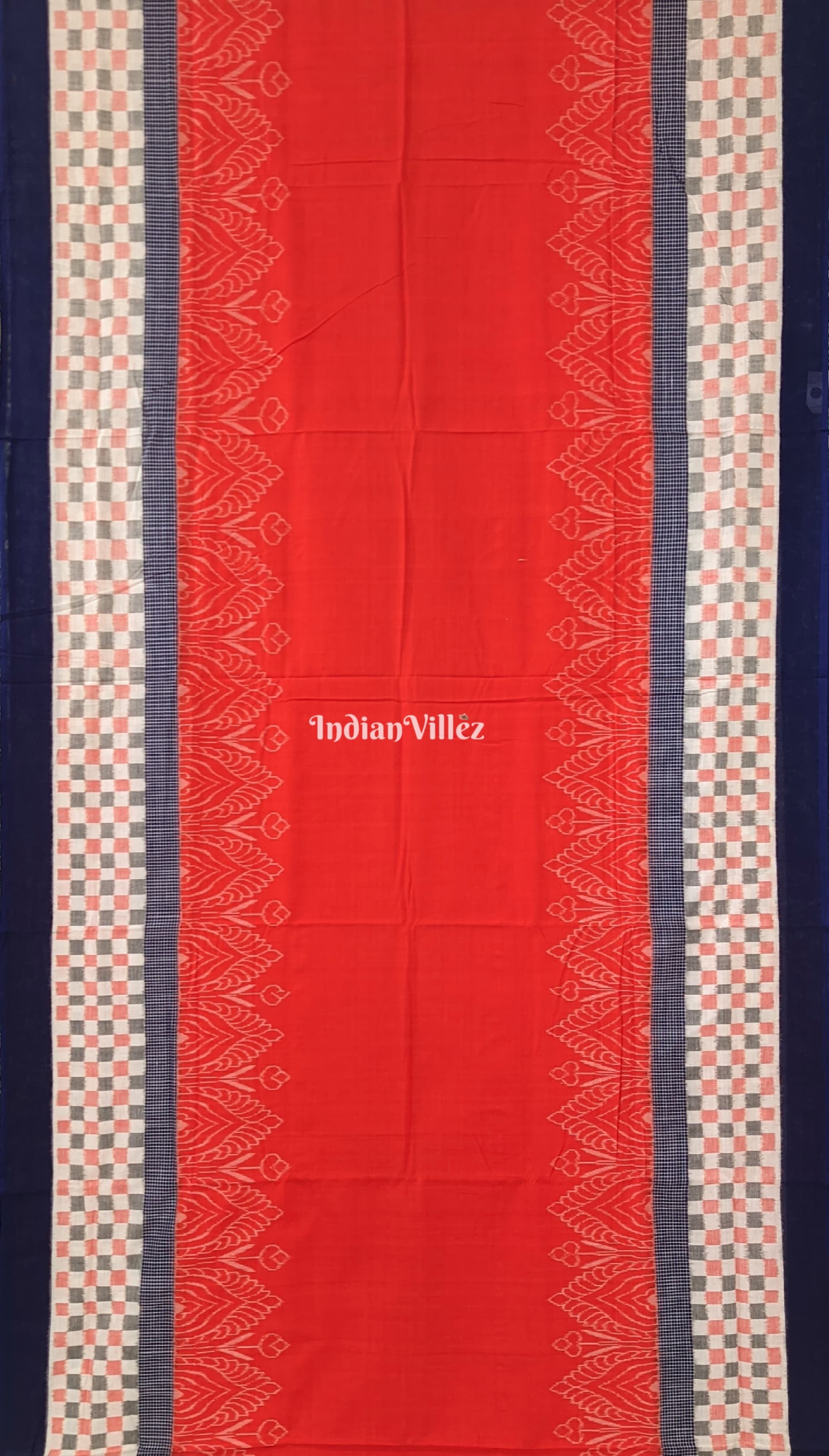 Orange Sambalpuri Cotton Saree Border With Flower Motif