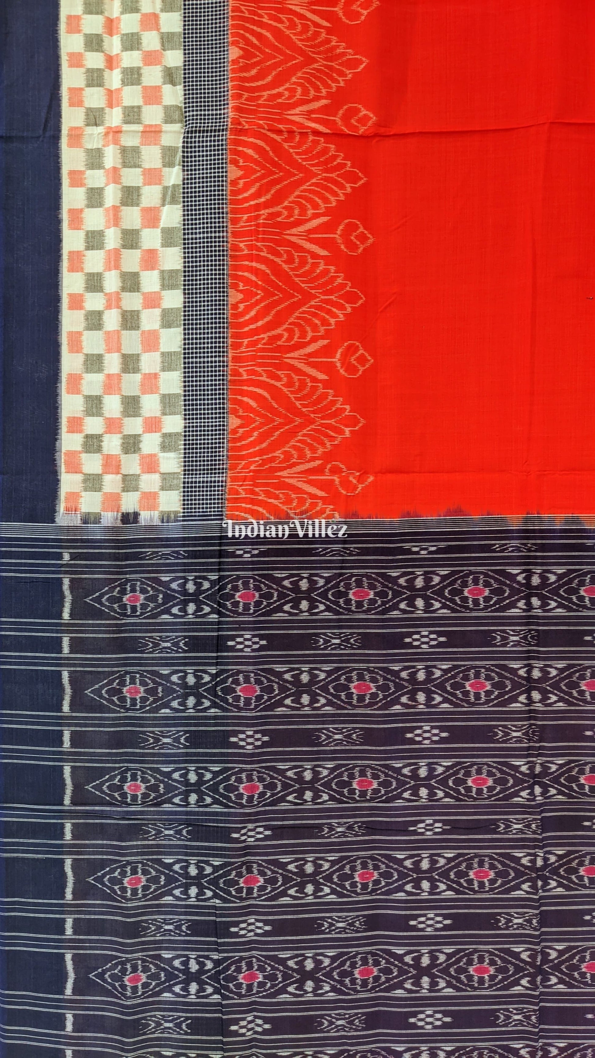 Orange Sambalpuri Cotton Saree Border With Flower Motif