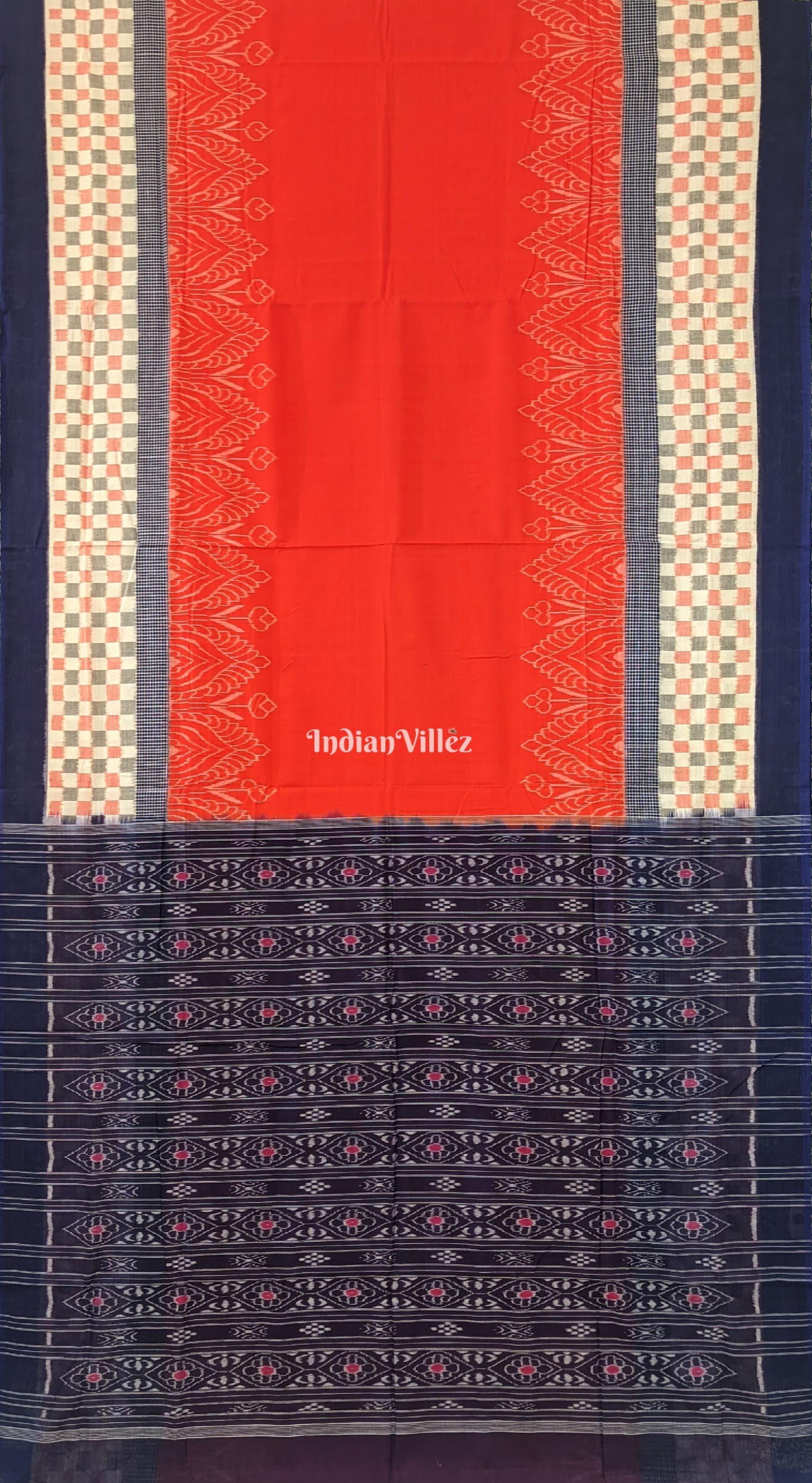 Orange Sambalpuri Cotton Saree Border With Flower Motif