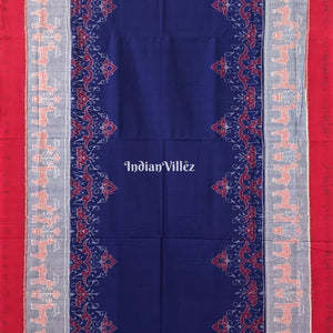 Blue Red Pure Sambalpuri Ikat Cotton Saree