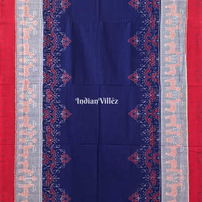 Blue Red Pure Sambalpuri Ikat Cotton Saree