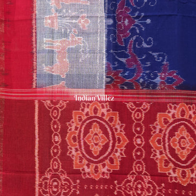 Blue Red Pure Sambalpuri Ikat Cotton Saree