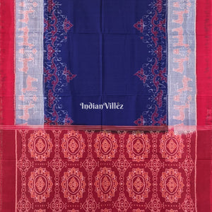 Blue Red Pure Sambalpuri Ikat Cotton Saree