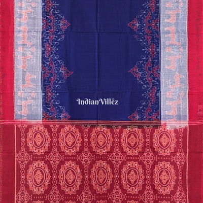 Blue Red Pure Sambalpuri Ikat Cotton Saree