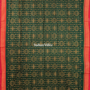 Green With Red border Odisha Ikat Sambalpuri Pure Cotton Saree