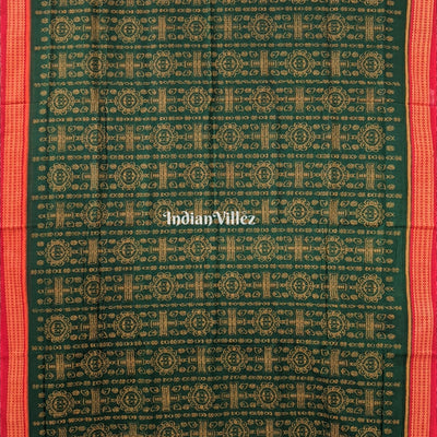 Green With Red border Odisha Ikat Sambalpuri Pure Cotton Saree