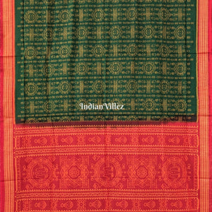 Green With Red border Odisha Ikat Sambalpuri Pure Cotton Saree