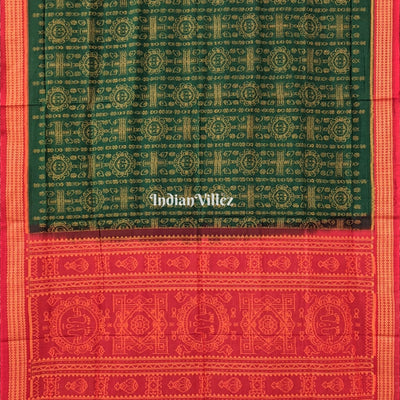 Green With Red border Odisha Ikat Sambalpuri Pure Cotton Saree
