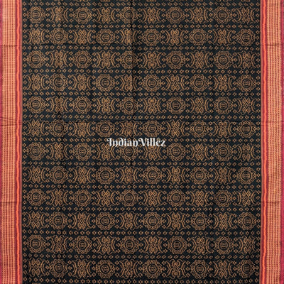 Black With Red border Odisha Ikat Sambalpuri Pure Cotton Saree