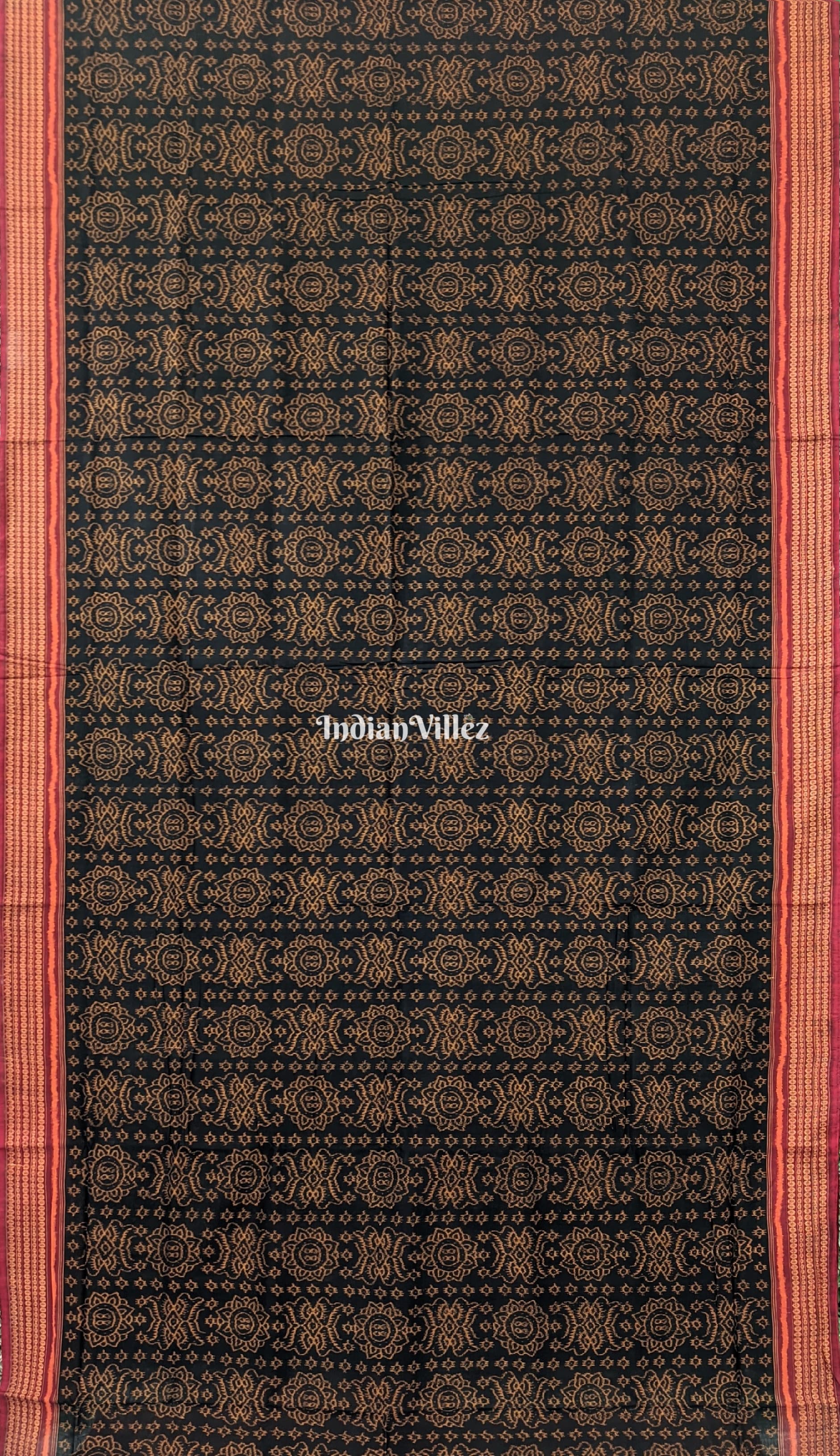 Black With Red border Odisha Ikat Sambalpuri Pure Cotton Saree