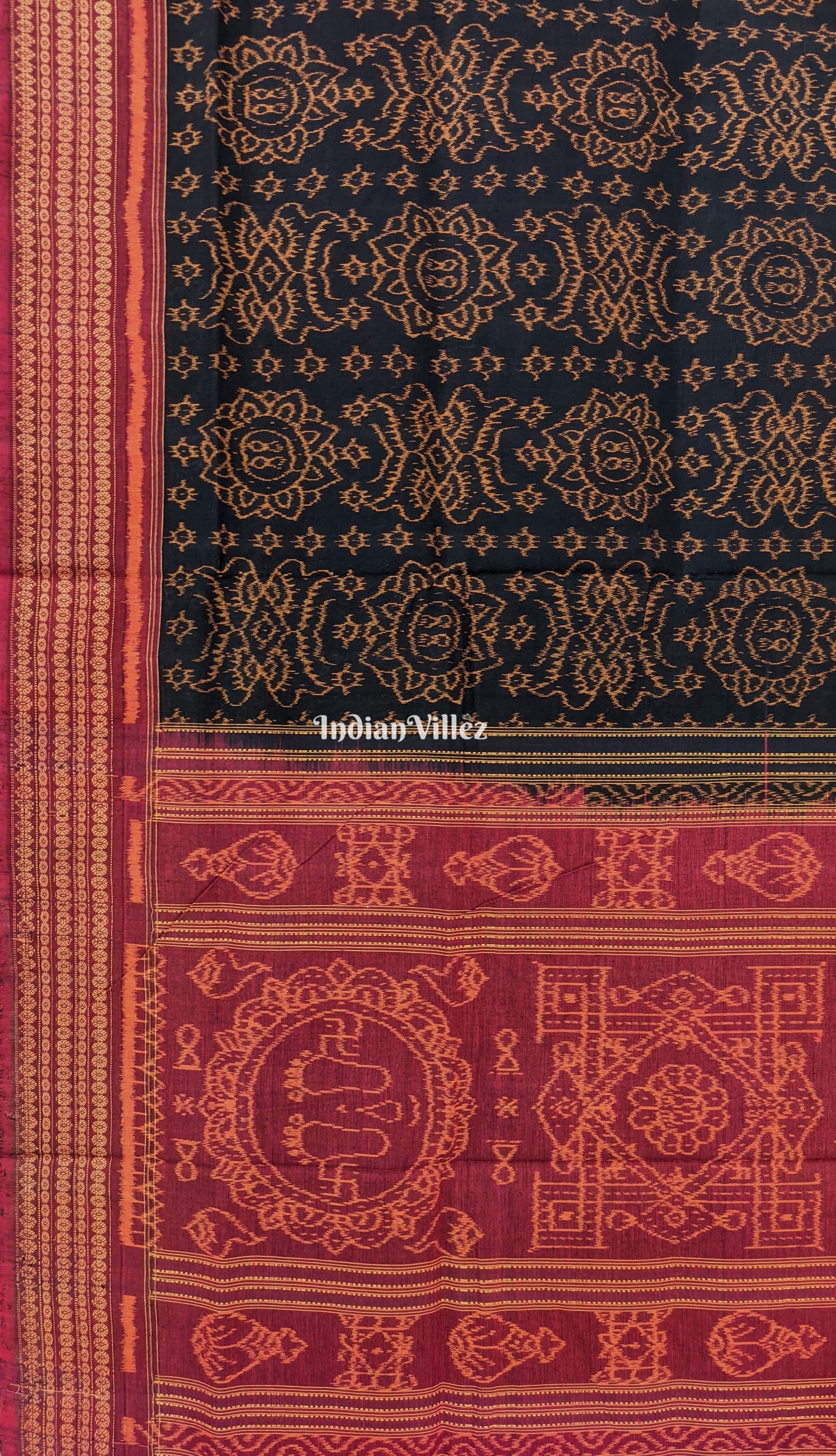 Black With Red border Odisha Ikat Sambalpuri Pure Cotton Saree