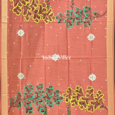 Coral Pink Rajo Theme Patachitra Chanderi Dupatta