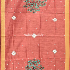 Peach Radha Krishna Rasa Theme Patachitra Chanderi Dupatta