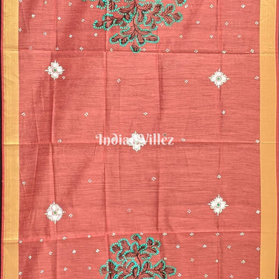 Peach Radha Krishna Rasa Theme Patachitra Chanderi Dupatta