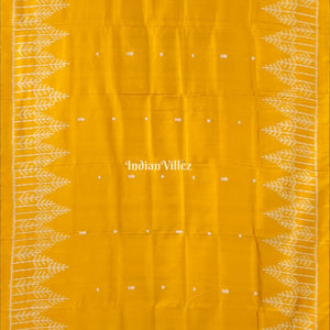 Golden Yellow Fish Motif Odisha Ikat Contemporary Silk Saree