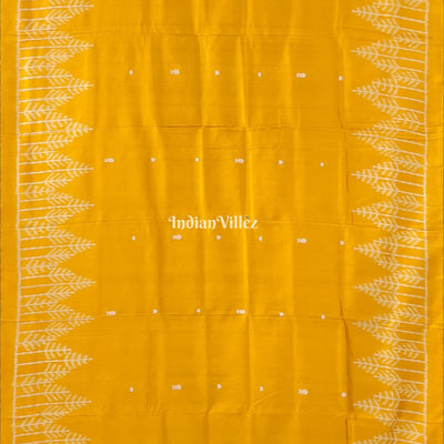 Golden Yellow Fish Motif Odisha Ikat Contemporary Silk Saree
