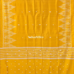 Golden Yellow Fish Motif Odisha Ikat Contemporary Silk Saree