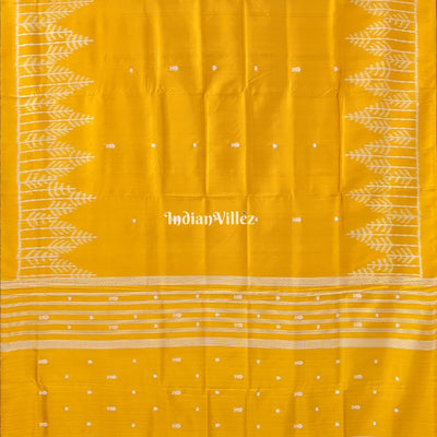 Golden Yellow Fish Motif Odisha Ikat Contemporary Silk Saree