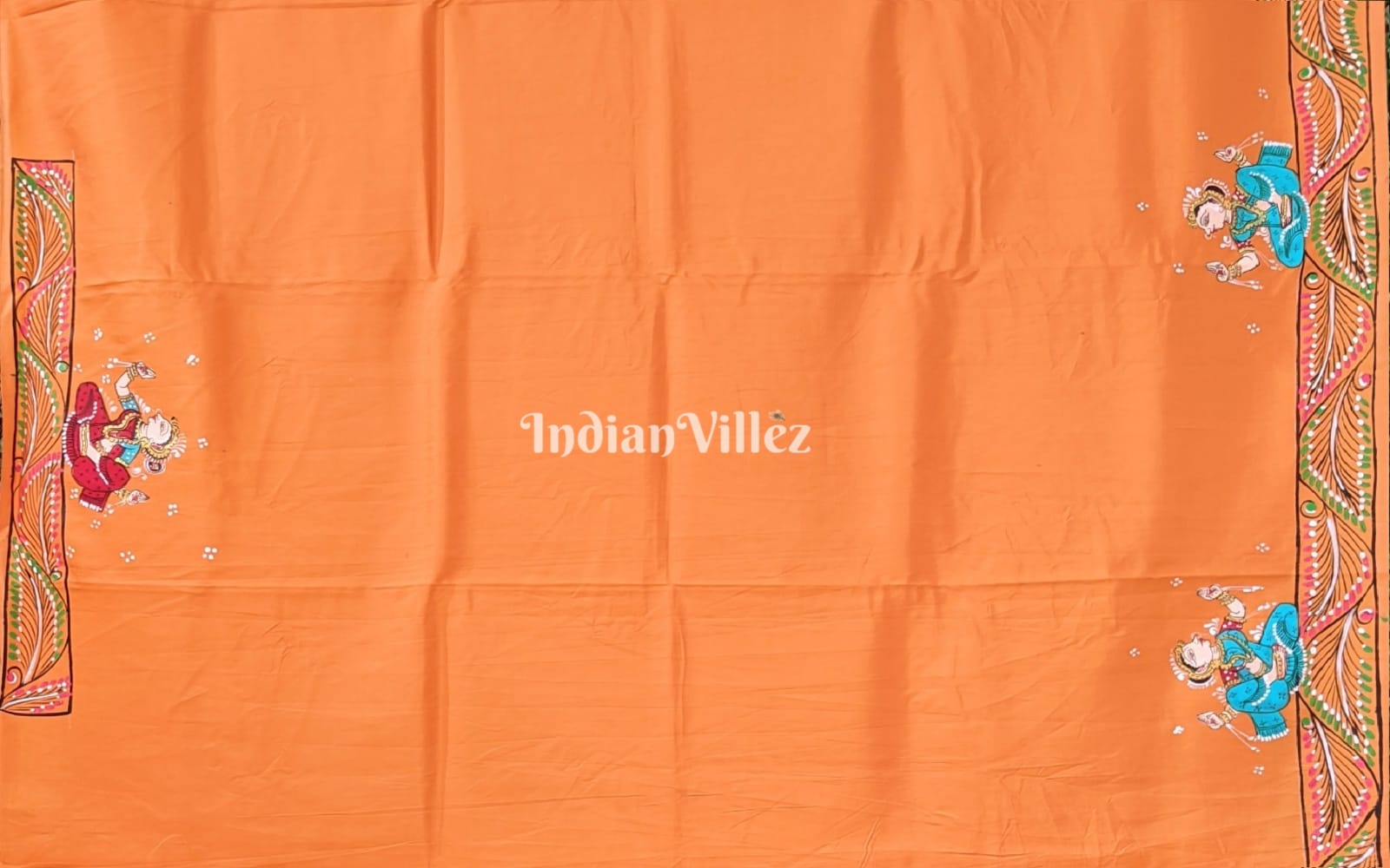 Orange Chandua Theme Hand-Painted Pattachitra Saree