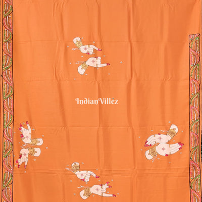 Orange Chandua Theme Hand-Painted Pattachitra Saree