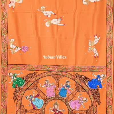 Orange Chandua Theme Hand-Painted Pattachitra Saree