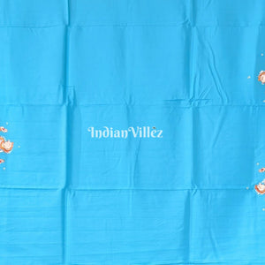 Sky Blue Raja Theme Hand-Painted Pattachitra Saree