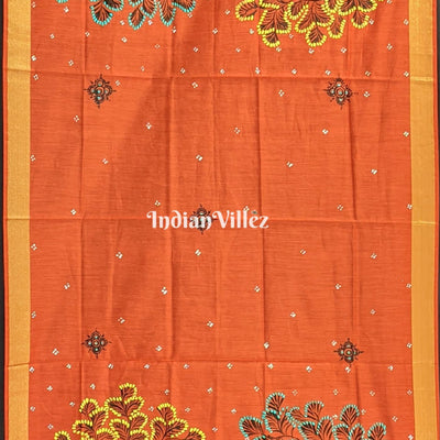 Orange Rajo Theme Patachitra Chanderi Dupatta
