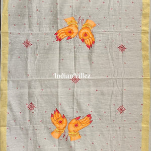 White Mudra Theme Patachitra Chanderi Dupatta