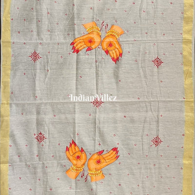 White Mudra Theme Patachitra Chanderi Dupatta