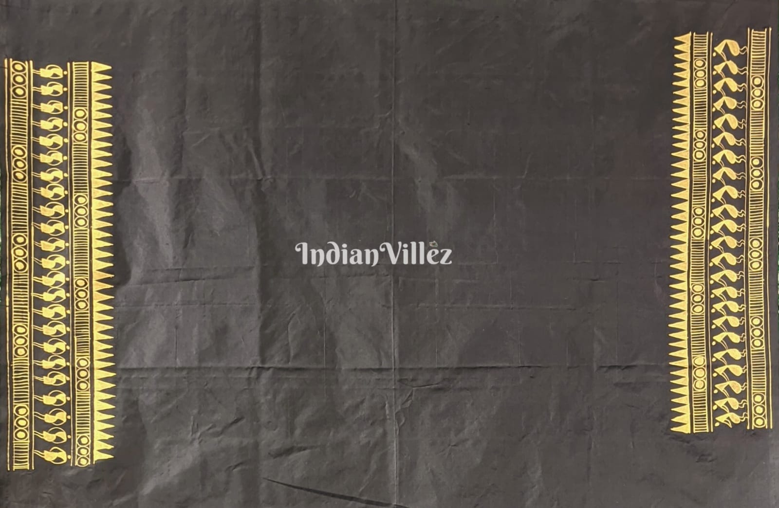 Black Tribal Themed Hand-Painted Pattachitra Saree