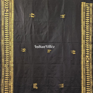 Black Tribal Themed Hand-Painted Pattachitra Saree