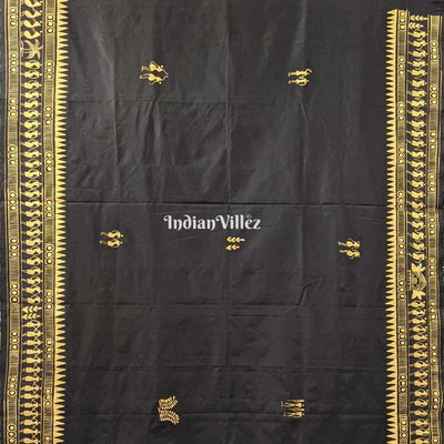Black Tribal Themed Hand-Painted Pattachitra Saree