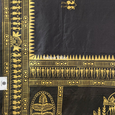 Black Tribal Themed Hand-Painted Pattachitra Saree