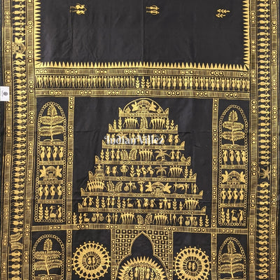 Black Tribal Themed Hand-Painted Pattachitra Saree