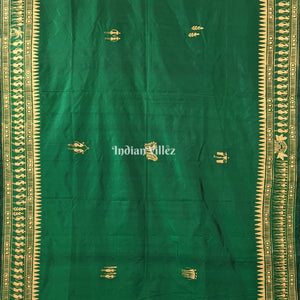Green Tribal Themed Hand-Painted Pattachitra Saree