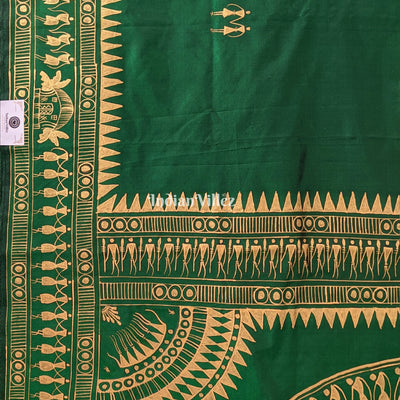 Green Tribal Themed Hand-Painted Pattachitra Saree