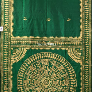 Green Tribal Themed Hand-Painted Pattachitra Saree