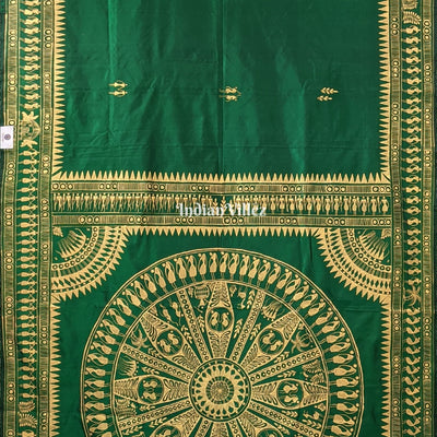 Green Tribal Themed Hand-Painted Pattachitra Saree