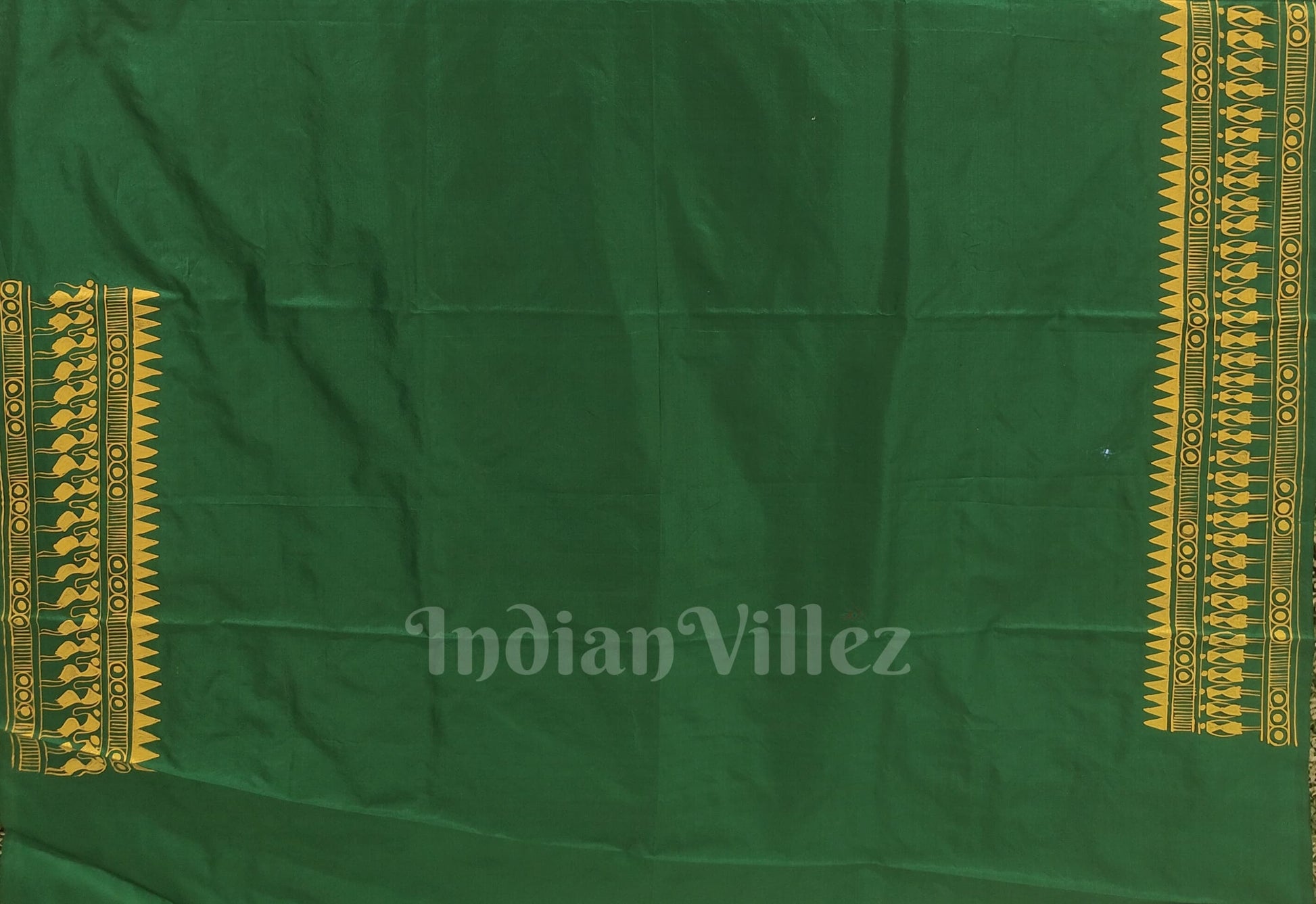 Green Tribal Themed Hand-Painted Pattachitra Saree