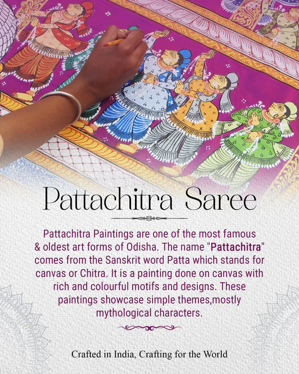 White Mathura Bijaya Theme Hand-Painted Pattachitra Saree