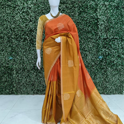 Orange Gold South Handloom Kanjivaram Soft Silk Saree